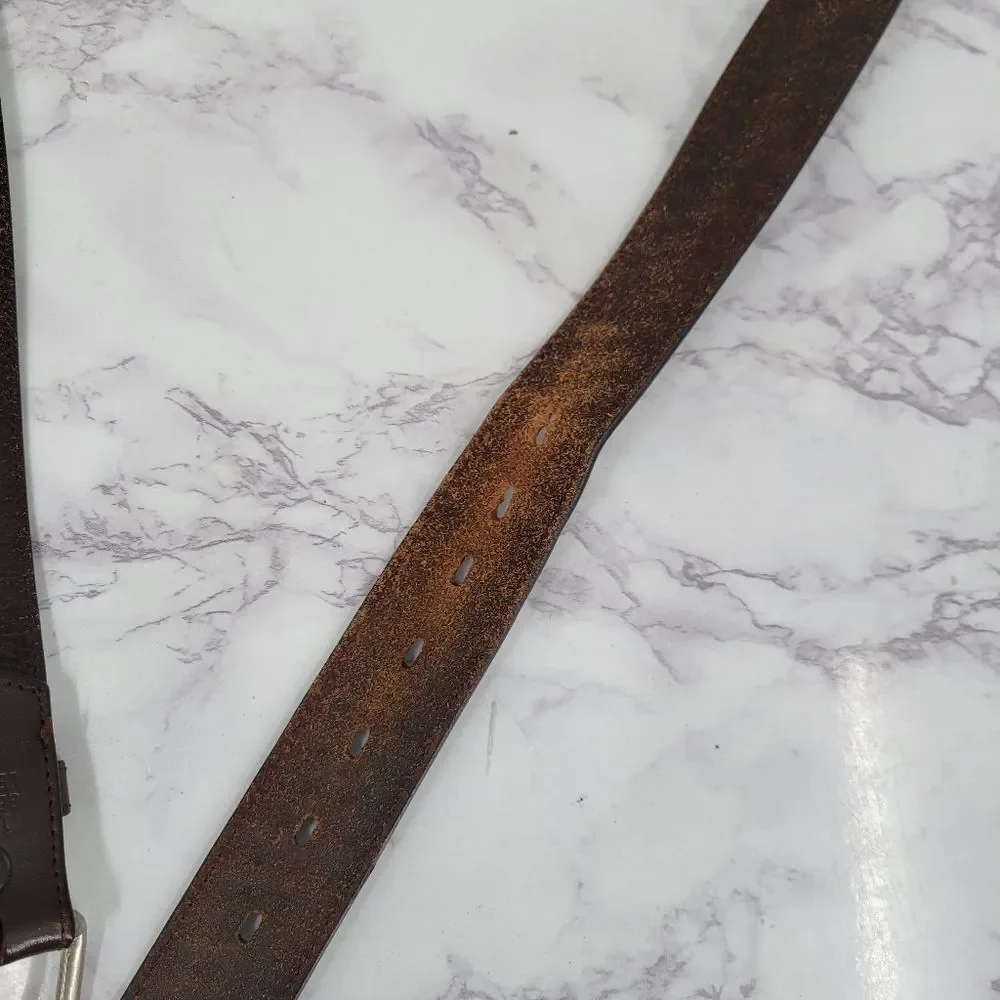 Brown Leather Belt for Men Basket Weave Embossed Design